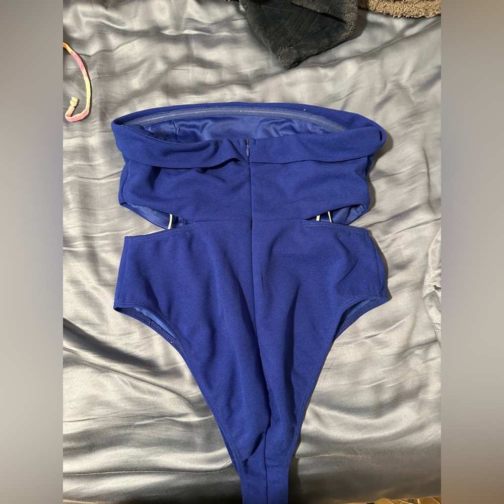 blue bodysuit with slits